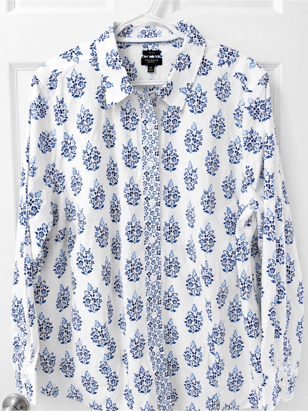 Talbots White Navy Floral Print - Womens Button-Down Blouse 20 petite 20p